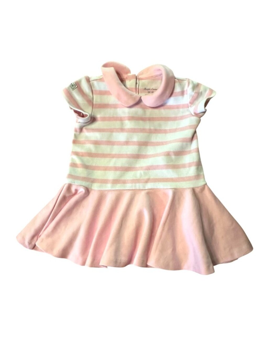 Ralph Lauren Baby Girls Pink & White Striped Dress With Flare Skirt 3M
